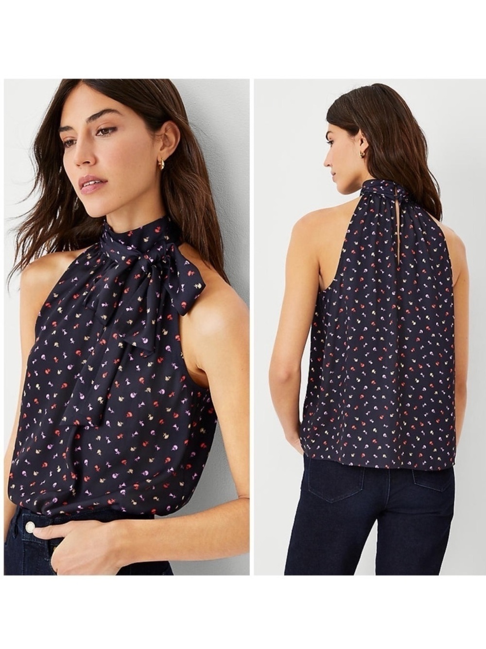 Ann Taylor halter neck floral sleeveless blouse